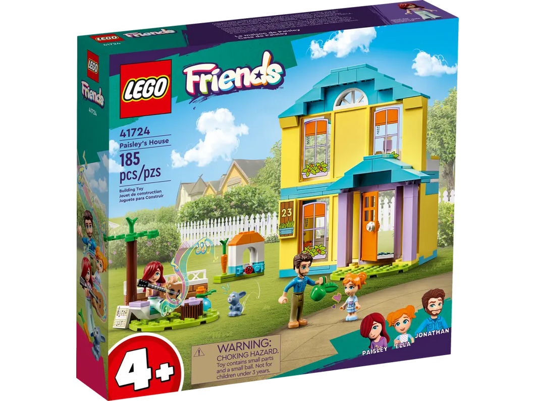 LEGO Friends Paisley's House boxed set with 185 pieces including characters Paisley, Felix, and Jonathan