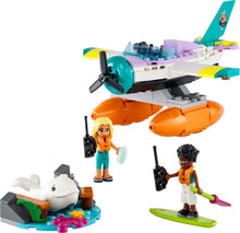 Load image into Gallery viewer, LEGO Friends sea rescue plane boxed set with two mini figures, dolphin figure, and rescue accessories
