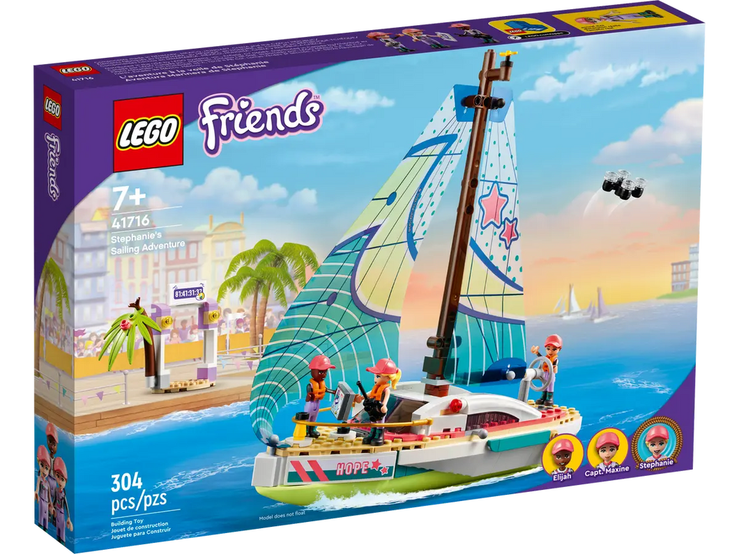 LEGO Friends Stephanie's Sail Adventure boxed set with sailboat and three mini-doll figures for ages 7 and up