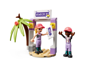 Brick Shack LEGO boxed set with two female mini figures, tropical tree, and countdown timer display