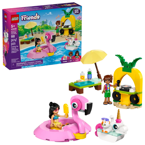 LEGO Friends Unicorn Flamingo set by Brick Shack with 99 pieces including flamingo float, unicorn boat, and mini figures