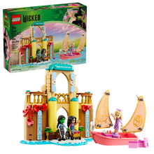 Load image into Gallery viewer, LEGO Boxed Set featuring LEGO Glinda Elphaba Nessarose characters with castle and sailboat pieces
