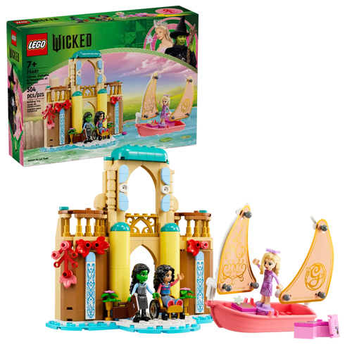 LEGO Boxed Set featuring LEGO Glinda Elphaba Nessarose characters with castle and sailboat pieces