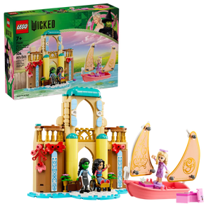 LEGO Boxed Set featuring LEGO Glinda Elphaba Nessarose characters with castle and sailboat pieces