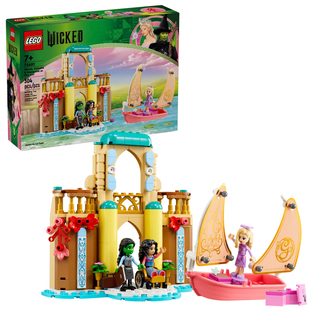 LEGO Boxed Set featuring LEGO Glinda Elphaba Nessarose characters with castle and sailboat pieces