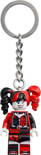 LEGO Harley Quinn key chain 854238 featuring a vibrant mini figure with red and black hair