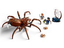 Load image into Gallery viewer, LEGO Harry Potter Aragog set featuring a large spider model with Harry and Hermione minifigures and spider web accessory

