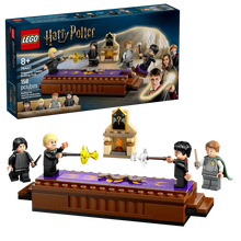 Load image into Gallery viewer, LEGO Harry Potter Dueling Club set with four minifigures casting spells on a purple platform by Brick Shack
