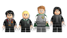 Load image into Gallery viewer, LEGO Harry Potter Dueling Club set minifigures including Harry Potter, Draco Malfoy, Cedric Diggory, and Severus Snape
