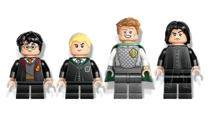 LEGO Harry Potter Dueling Club set minifigures including Harry Potter, Draco Malfoy, Cedric Diggory, and Severus Snape