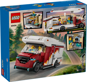 LEGO holiday camper van boxed set by Brick Shack featuring a detailed red and white camper with interior living space