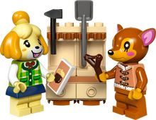 Load image into Gallery viewer, Isabelle and deer figures with gardening tools from Isabelle&#39;s House Visit LEGO boxed set by Brick Shack
