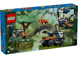 LEGO Jungle Explorer Off-Road Truck boxed set featuring a jungle scene with a tiger and minifigures