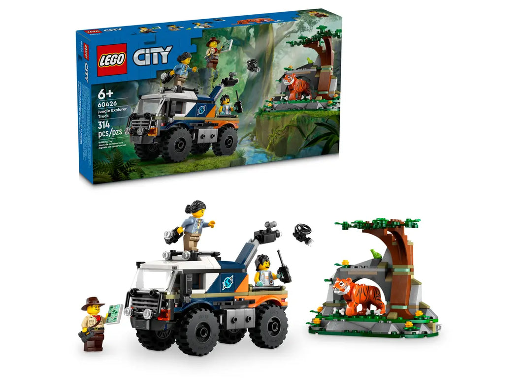 LEGO Jungle Explorer Off-Road Truck boxed set with mini figures and jungle scenery