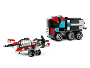 Brick Shack LEGO Creator 3-in-1 flatbed truck and helicopter boxed set showing truck and small aircraft models