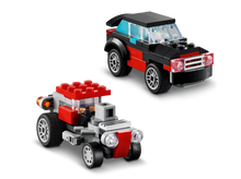 Load image into Gallery viewer, Brick Shack LEGO Boxed Set showing LEGO Creator 3-in-1 flatbed truck and helicopter models in red and black
