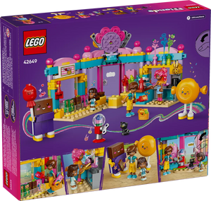 Brick Shack boxed LEGO Friends Heartlake City Candy Store set showing colourful storefront with minifigures and accessories