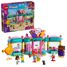 Load image into Gallery viewer, Brick Shack boxed LEGO Friends Heartlake City Candy Store set showing colourful assembled shop with minidolls and accessories
