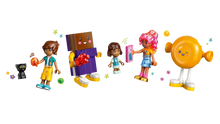 Load image into Gallery viewer, LEGO Friends Heartlake City Candy Store set Brick Shack showing minidolls cat chocolate bar and lollipop figures
