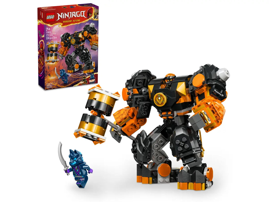 LEGO Ninjago Cole's Elemental Earth Mech. Boxed Brick Shack set with black orange mech, hammer and Cole minifig