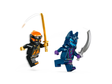 Load image into Gallery viewer, Brick Shack LEGO Ninjago Cole&#39;s Elemental Earth Mech boxed set showing Cole minifigure and wolf like enemy in action
