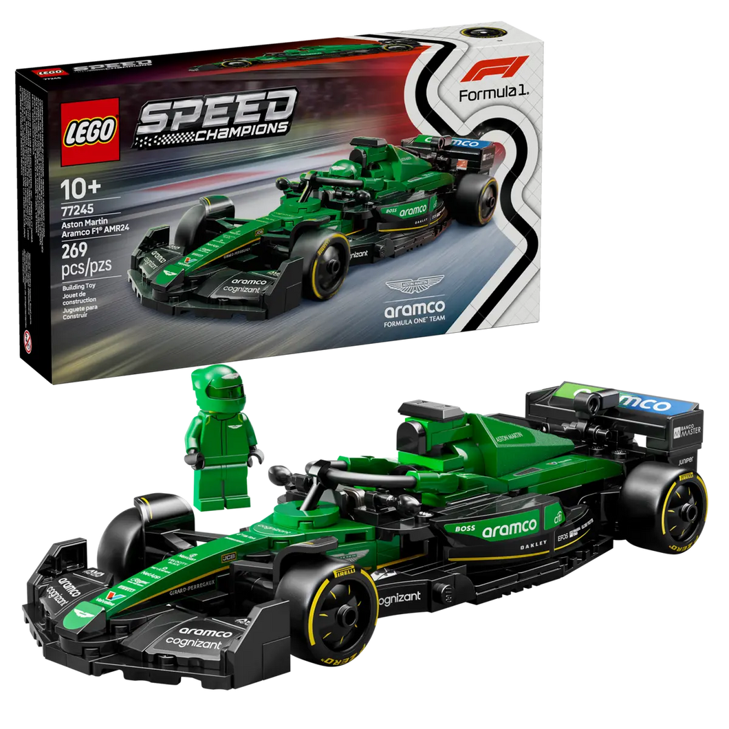 Brick Shack boxed LEGO Speed Champions Aston Martin set with green Formula One car and driver minifigure 269 pieces