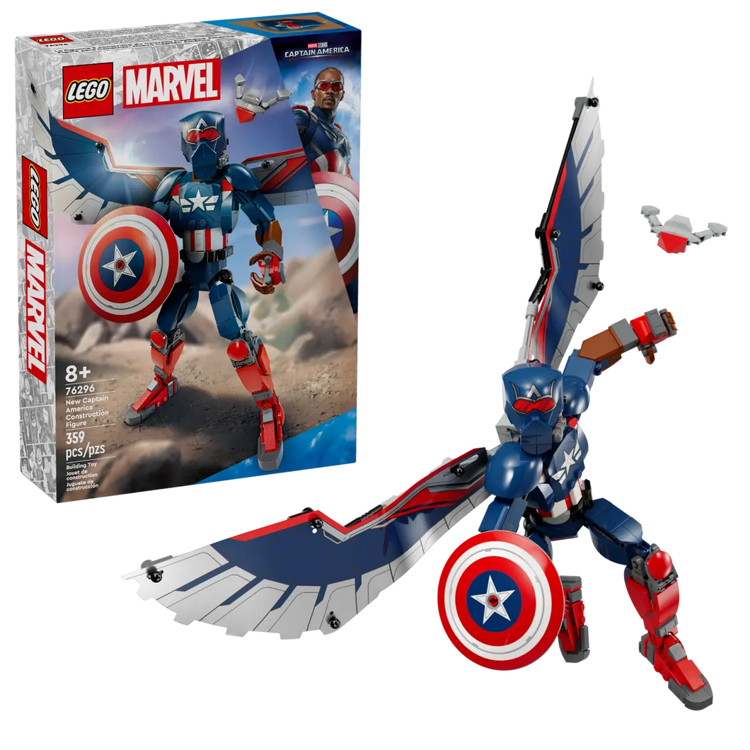 LEGO Marvel Captain America figure boxed set with 359 pieces and buildable wings and shield