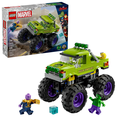LEGO Marvel Hulk Truck set boxed by Brick Shack featuring green monster truck with large wheels and two minifigures