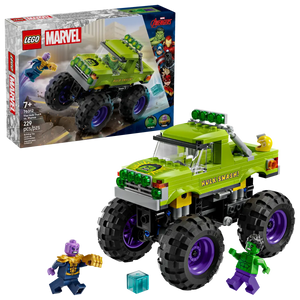 LEGO Marvel Hulk Truck set boxed by Brick Shack featuring green monster truck with large wheels and two minifigures