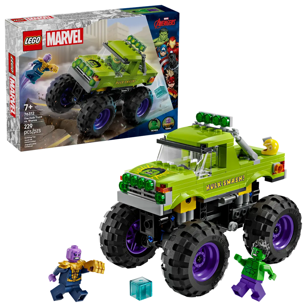 LEGO Marvel Hulk Truck set boxed by Brick Shack featuring green monster truck with large wheels and two minifigures