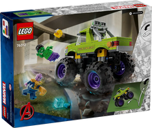 Load image into Gallery viewer, LEGO Marvel Hulk Truck set by Brick Shack featuring green Hulk monster truck with big wheels and two superhero minifigures
