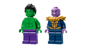LEGO Marvel Hulk Truck set featuring Hulk and Thanos minifigures with detailed designs
