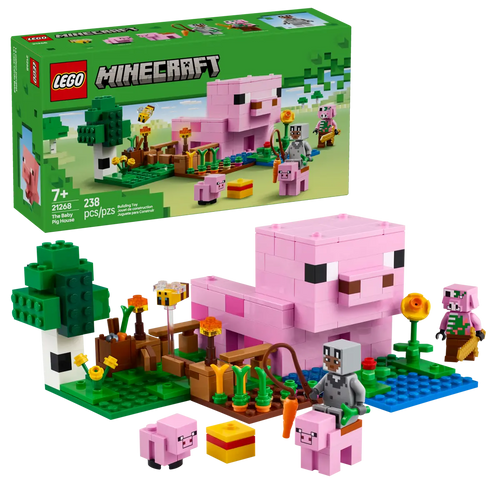 LEGO Minecraft Baby Pig House set with pink pig, garden, tree, and mini-figure by Brick Shack