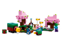 Load image into Gallery viewer, LEGO Minecraft Cherry Blossom set boxed by Brick Shack featuring cherry blossom trees and Minecraft characters

