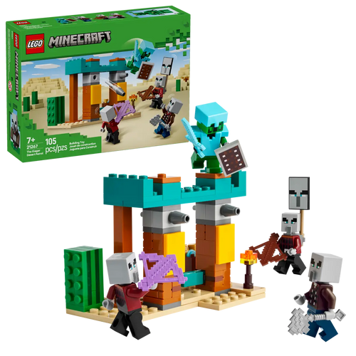 LEGO Minecraft Illager set with minifigures and buildable desert structure 