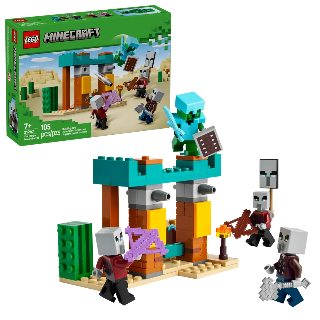 LEGO Minecraft Illager set with minifigures and buildable desert structure 