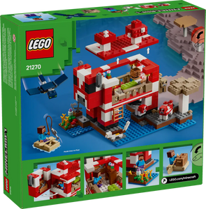 LEGO Minecraft Mooshroom House set boxed set featuring a red and white mushroom house with characters and accessories