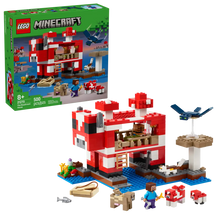 Load image into Gallery viewer, LEGO Minecraft Mooshroom House set boxed set with red and white mooshroom build and character figures
