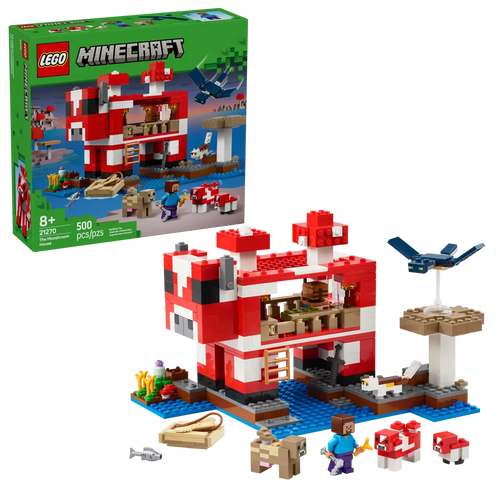 LEGO Minecraft Mooshroom House set boxed set with red and white mooshroom build and character figures