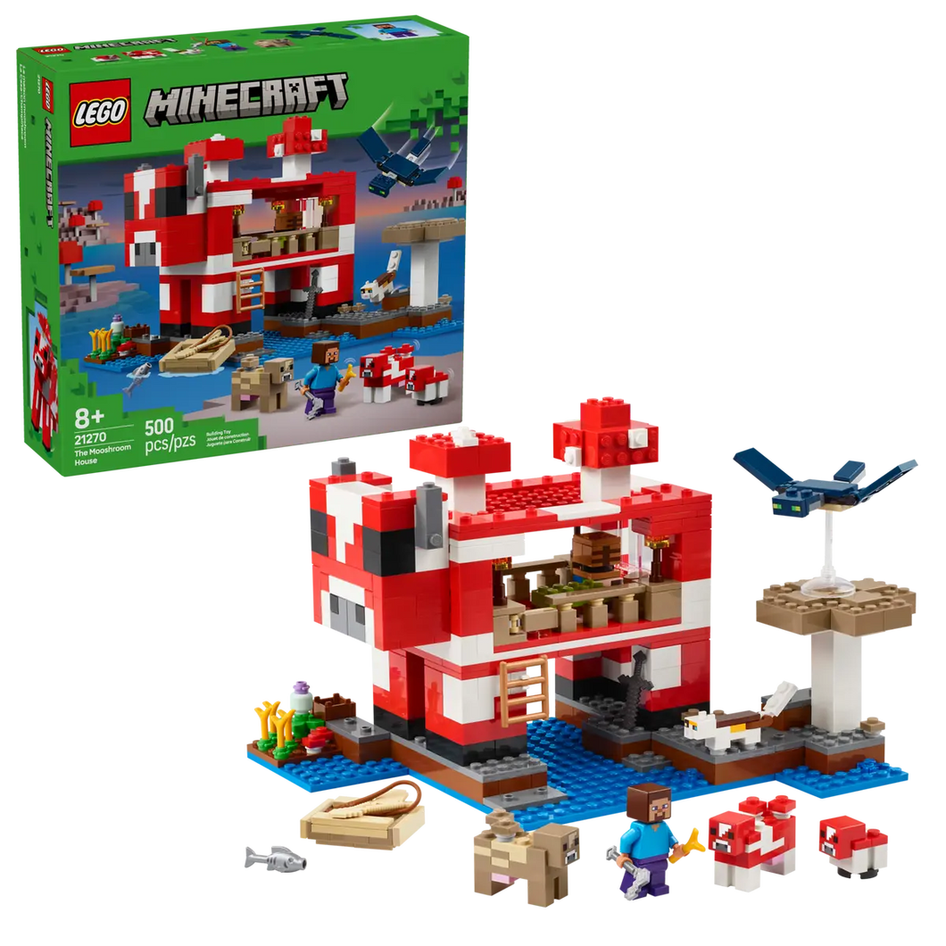 LEGO Minecraft Mooshroom House set boxed set with red and white mooshroom build and character figures
