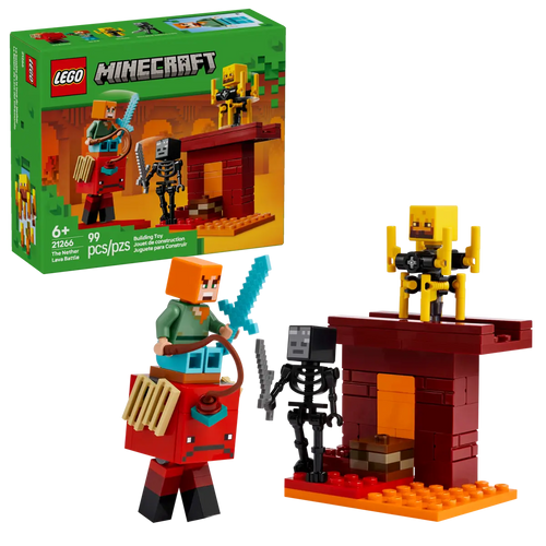 LEGO Minecraft Nether set by Brick Shack featuring characters and lava battle scene with building elements