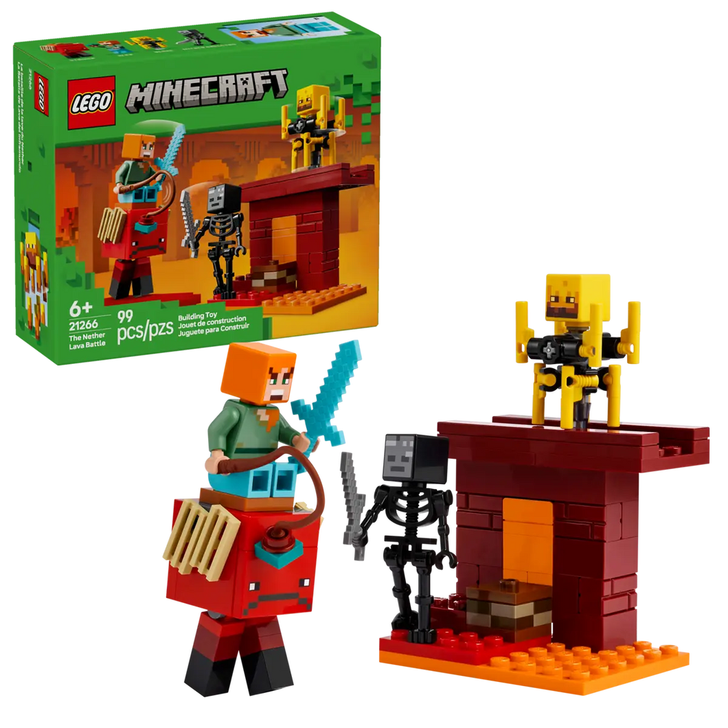 LEGO Minecraft Nether set by Brick Shack featuring characters and lava battle scene with building elements