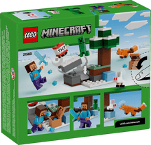 Load image into Gallery viewer, LEGO Minecraft Steve's Taiga Adventure set 21583 featuring Steve, a creeper, and a fox in play scenario
