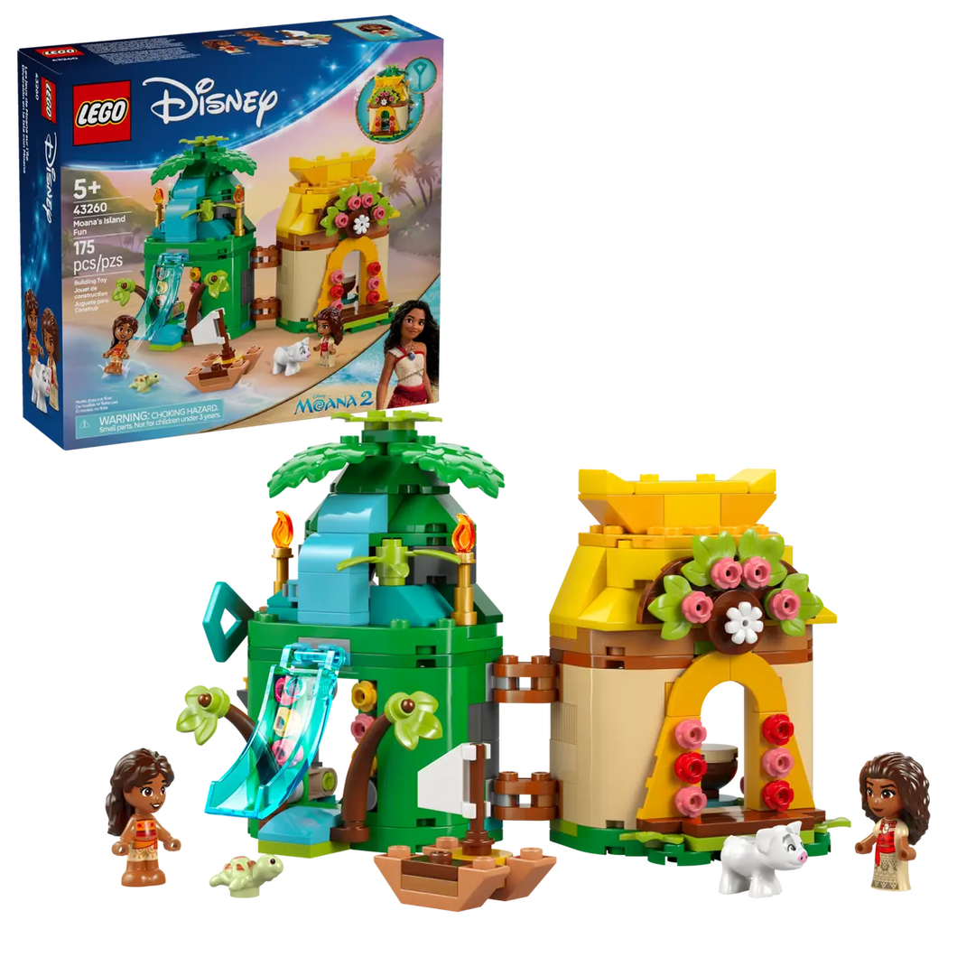 Moana’s Island Fun LEGO 43260 boxed set by Brick Shack featuring Moana characters and island buildings