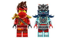 Load image into Gallery viewer, LEGO Ninjago Kai motorcycle set minifigures featuring Kai and a blue armored antagonist
