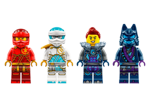LEGO Ninjago Kai's Fire Mech set minifigures including Kai, a white ninja, and two blue-armoured characters