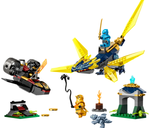 Nya and Arin's Dragon Battle LEGO Brick Shack boxed set with blue dragon gold wings minifigures and temple playset