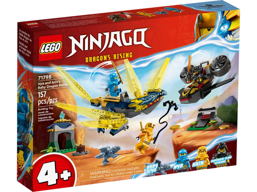Brick Shack boxed LEGO Ninjago set Nya and Arin's Dragon Battle LEGO showing dragons minifigures and desert play scene