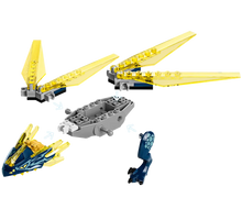 Load image into Gallery viewer, Nya and Arin&#39;s Dragon Battle LEGO Brick Shack boxed set showing blue gold dragon head translucent yellow wings and hull pieces
