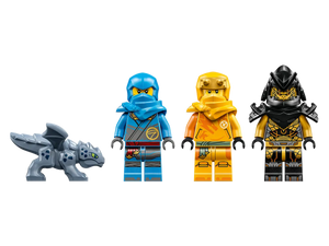 Brick Shack Nya and Arin's Dragon Battle LEGO boxed set minifigures and baby dragon on black background